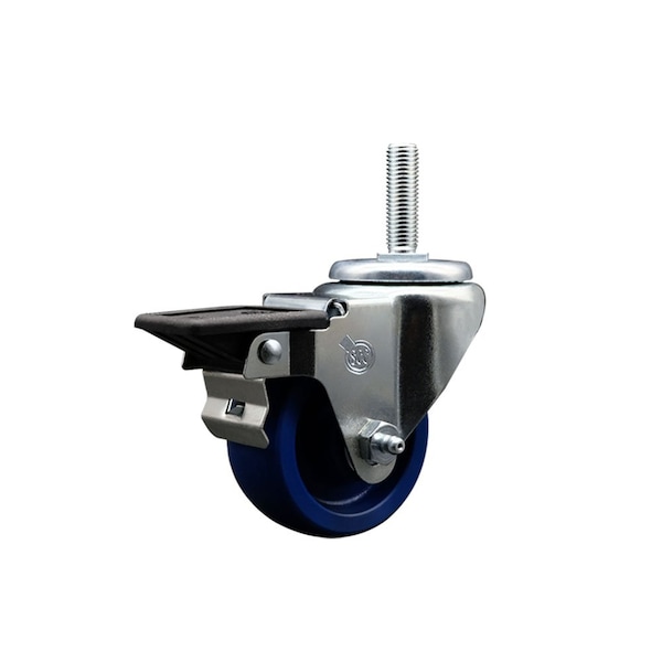 3 Inch Solid Polyurethane Wheel Swivel 58 Inch Threaded Stem Caster with Brake SCC